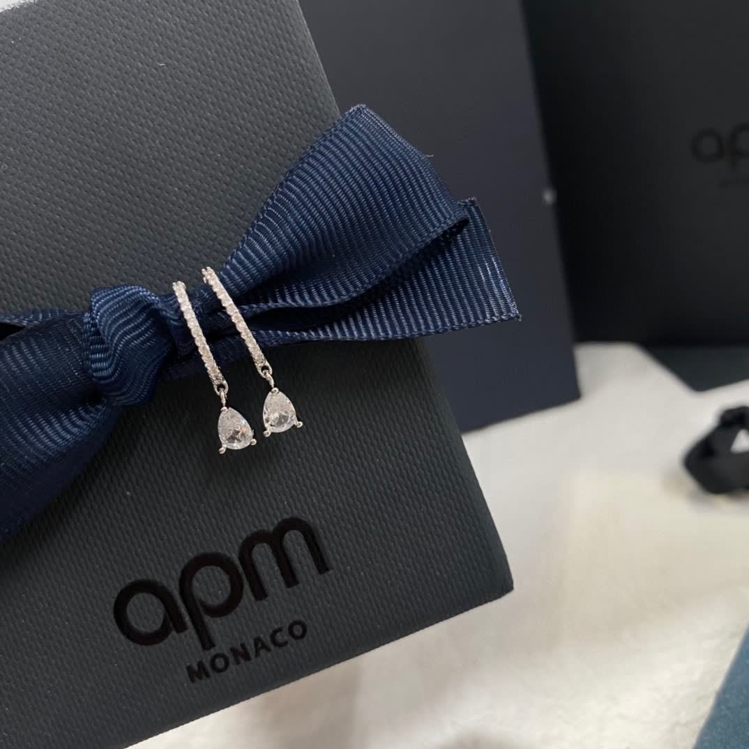 APM Monaco Silver Hoop Earrings with Diamond Drop